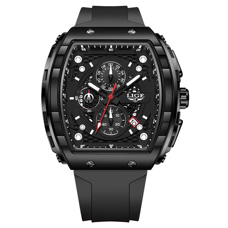 Relojes LIGE resistentes al agua para hombre, marca Original, reloj de pulsera cuadrado de silicona de lujo para hombre, cronógrafo militar de moda para hombre