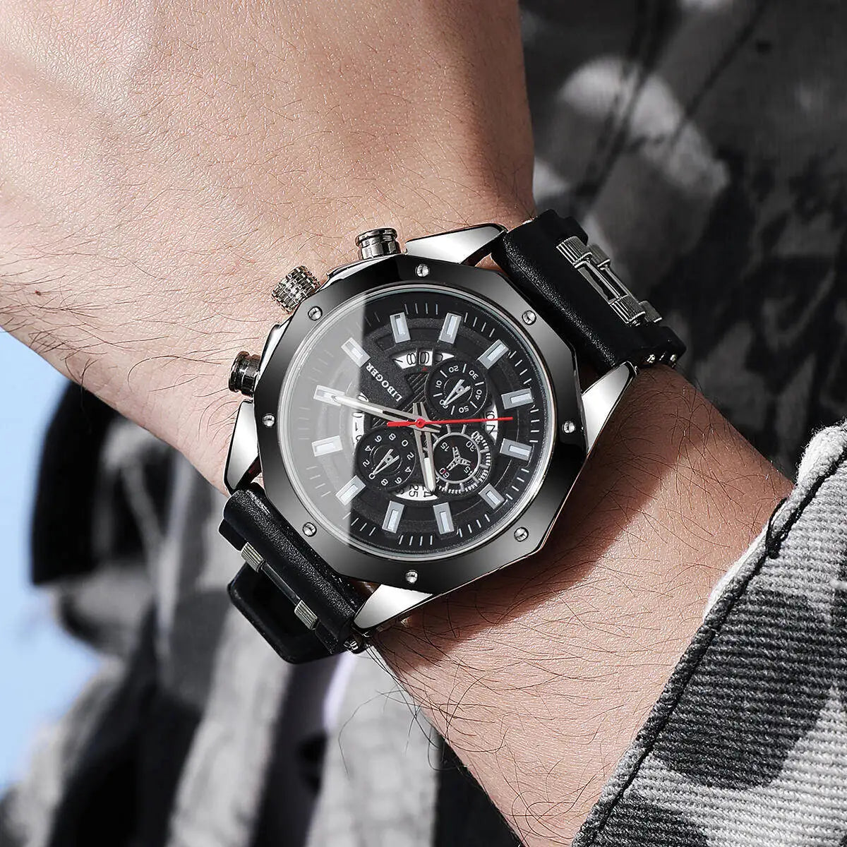 Reloj deportivo para hombre, cronógrafo de cuarzo con correa de silicona a la moda, con calendario de Fecha