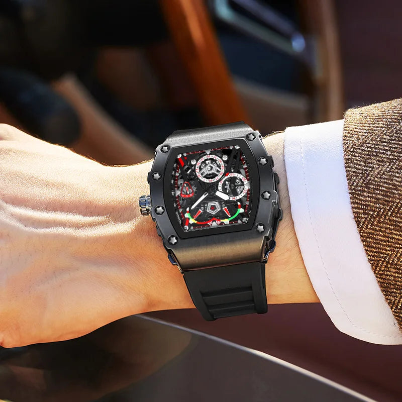 Reloj UTHAI CQ309 a la moda para hombre, reloj de cuarzo con luz nocturna resistente al agua, calendario, cubo de vino, correa de silicona, relojes para hombre