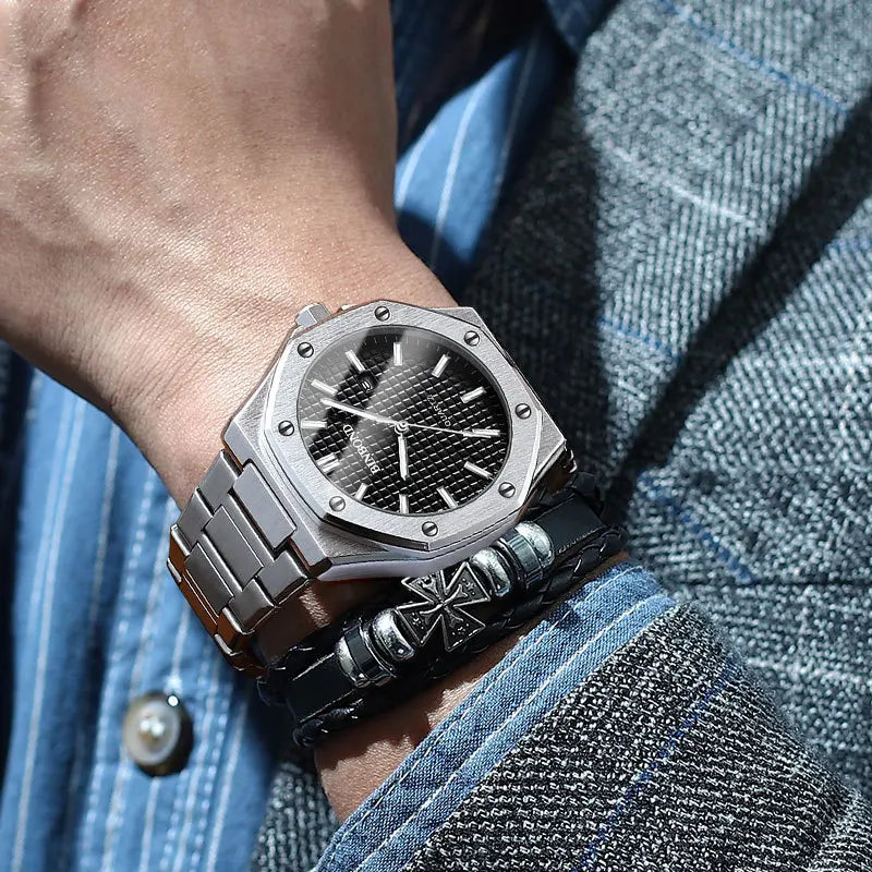 Reloj de hombre de negocios octogonal de alta gama con tornillos reloj de moda masculino resistente al agua relojes de cuarzo regalo