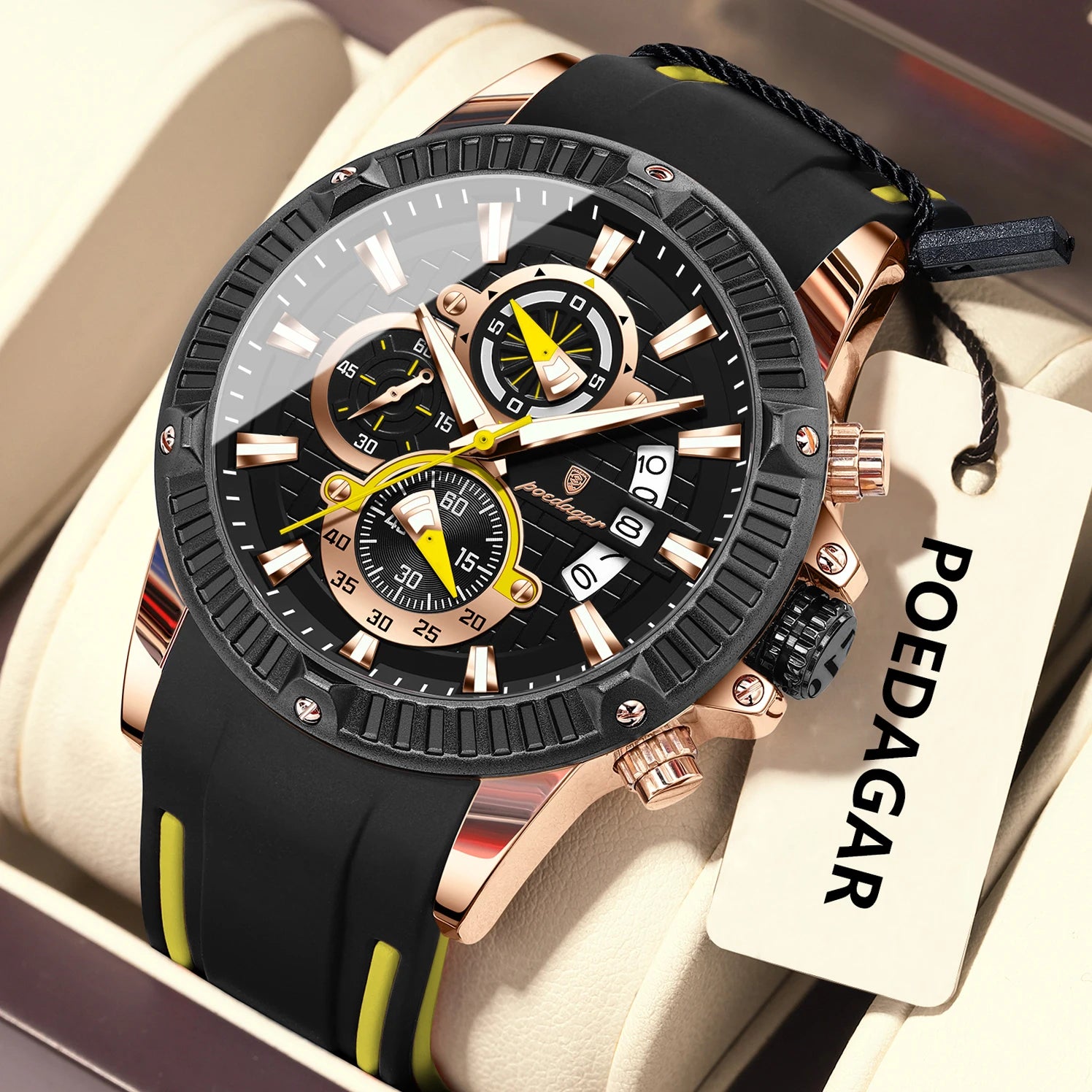 POEDAGAR, reloj de pulsera a la moda para hombre, cronógrafo con fecha, reloj luminoso resistente al agua para hombre, correa de silicona, relojes deportivos de cuarzo para hombre