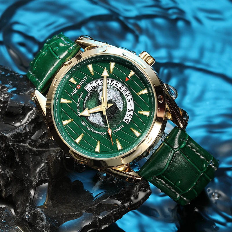 AOCASDIY, relojes de lujo para hombre, nueva moda, reloj de pulsera creativo de cuarzo tierra, reloj deportivo de cuero para hombre, reloj Masculino