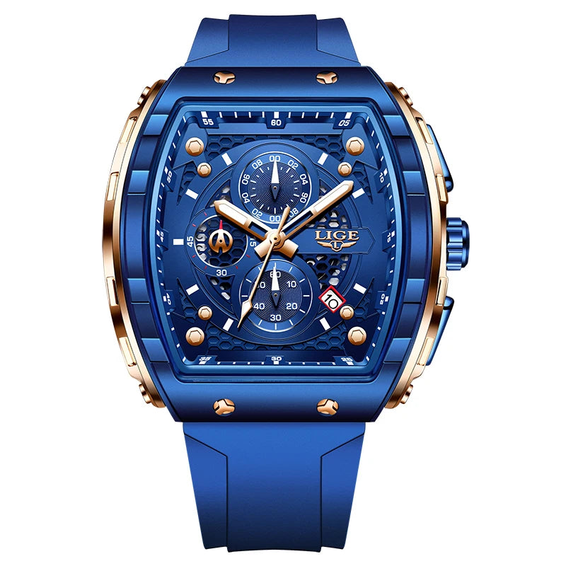 Relojes LIGE resistentes al agua para hombre, marca Original, reloj de pulsera cuadrado de silicona de lujo para hombre, cronógrafo militar de moda para hombre