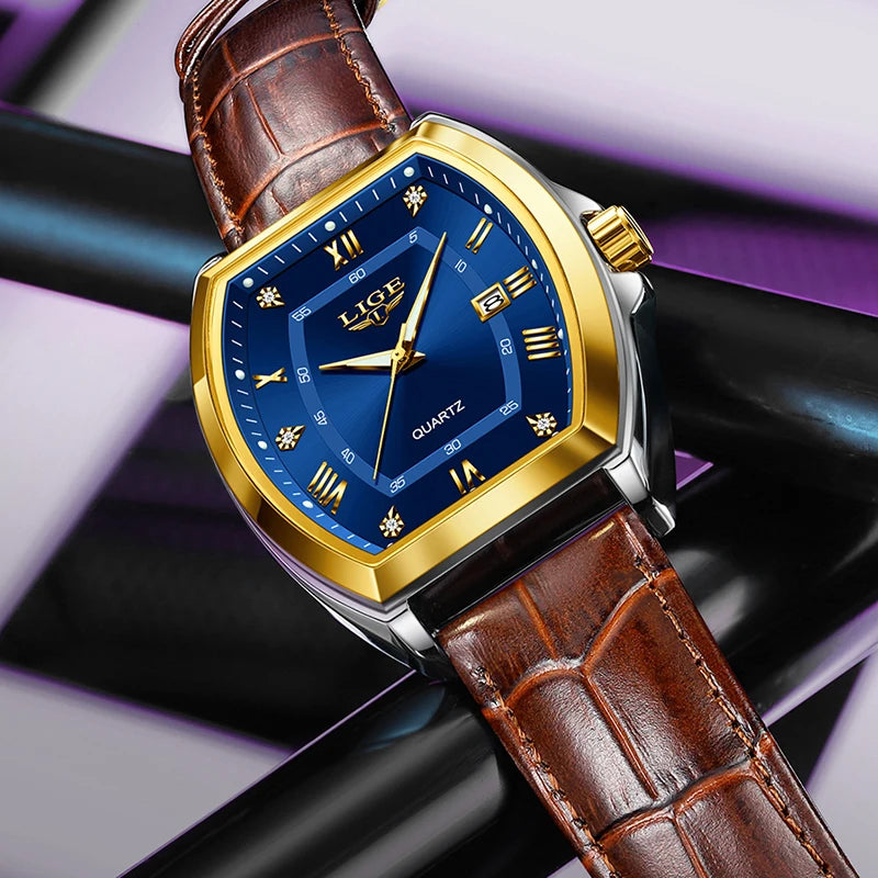 Reloj LIGE para hombre, relojes de cuarzo cuadrados resistentes al agua de lujo de marca superior para hombre, cronógrafo deportivo militar con fecha, relojes masculinos + caja
