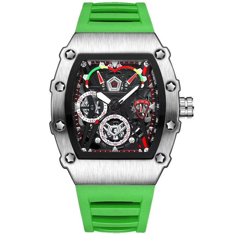 Reloj UTHAI CQ309 a la moda para hombre, reloj de cuarzo con luz nocturna resistente al agua, calendario, cubo de vino, correa de silicona, relojes para hombre