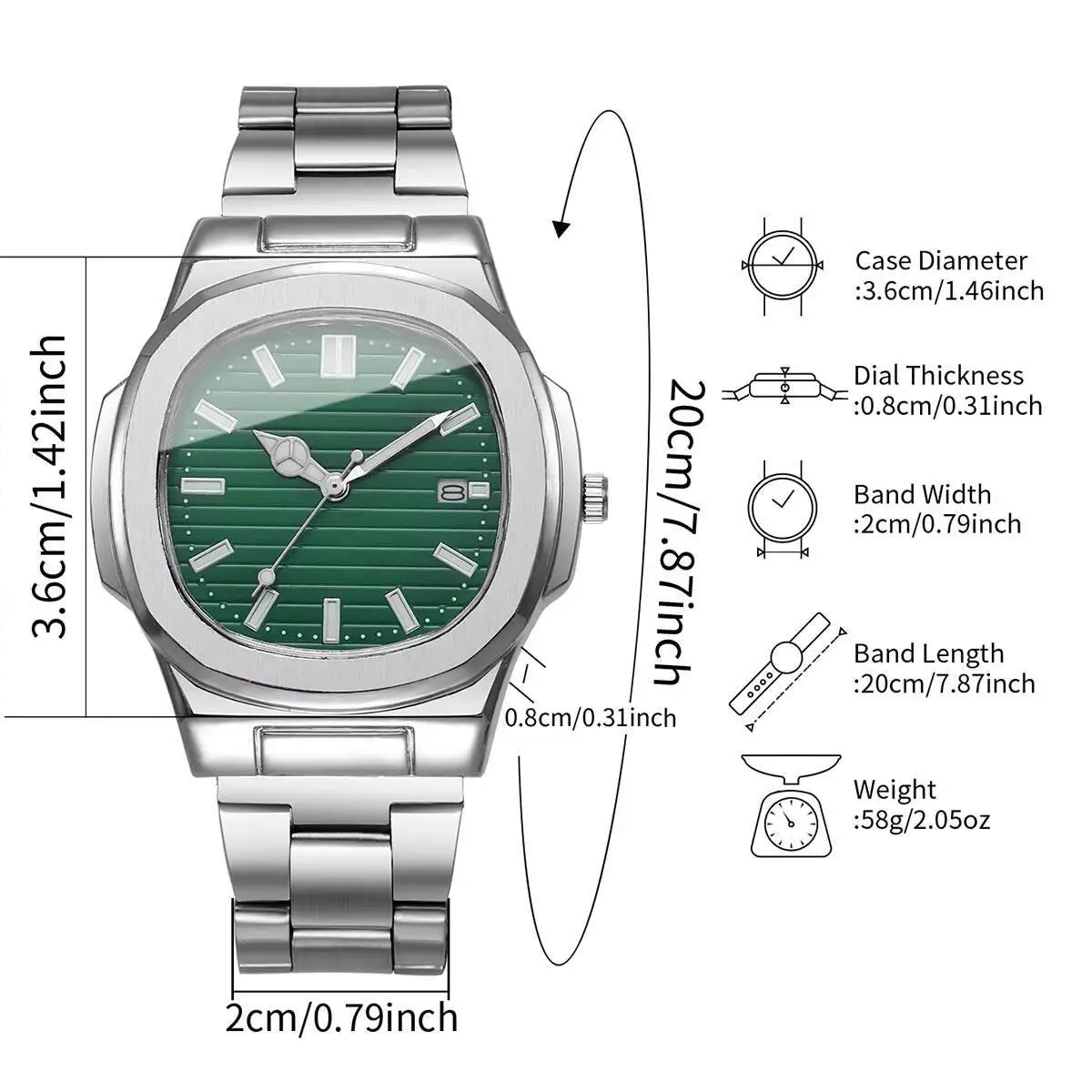 2/4 Uds. Conjunto de relojes de negocios cuadrados a la moda para Hombre, Reloj de cuarzo con calendario y correa de acero inoxidable, Reloj para Hombre (sin caja)
