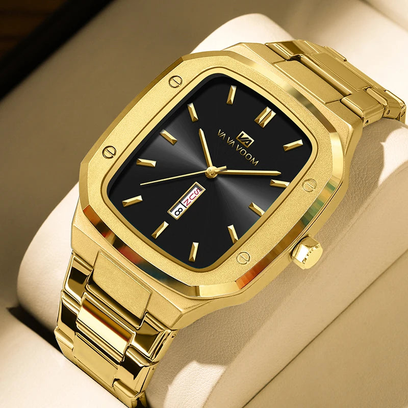 UTHAI nuevo reloj para hombre calendario de negocios de moda reloj de cuarzo Rectangular de acero inoxidable resistente al agua RELOJ HOMBRE V0029