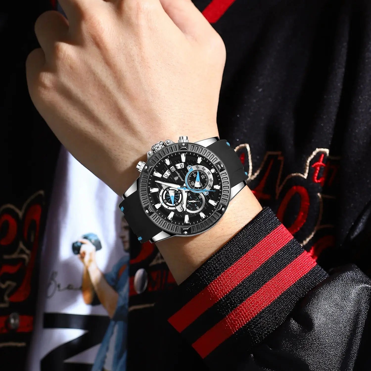 POEDAGAR, reloj de pulsera a la moda para hombre, cronógrafo con fecha, reloj luminoso resistente al agua para hombre, correa de silicona, relojes deportivos de cuarzo para hombre