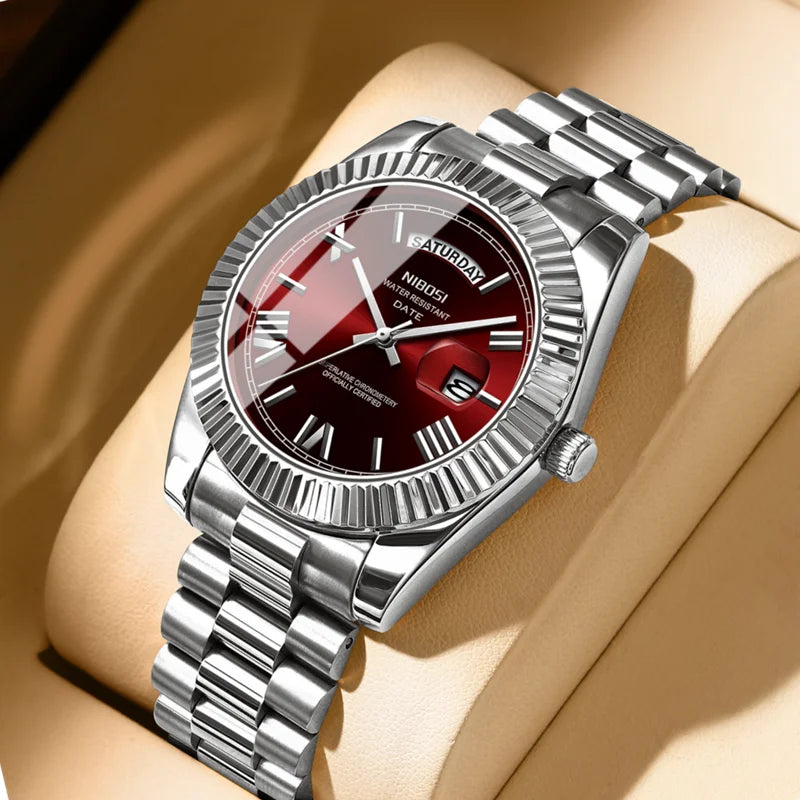 Relojes NIBOSI para Hombre, Reloj de lujo de marca superior para Hombre, relojes de pulsera de cuarzo resistentes al agua con fecha automática y semana, Reloj luminoso para Hombre