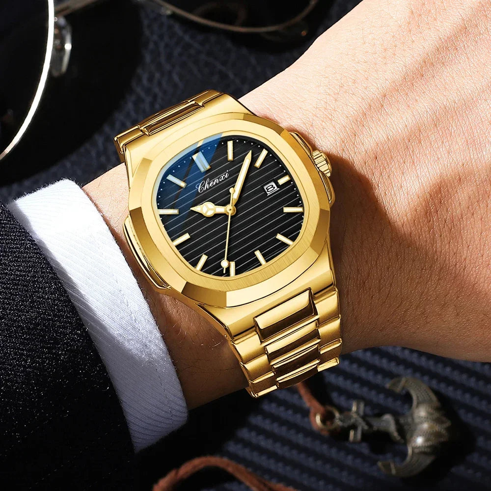 CHENXI, reloj informal para hombre, marca superior, moda, esfera cuadrada, calendario, relojes de pulsera de cuarzo, reloj masculino resistente al agua de acero inoxidable