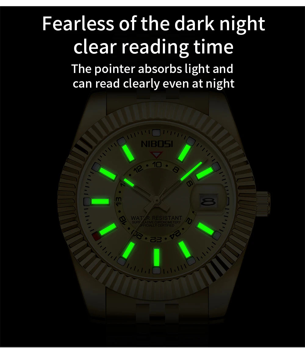 Reloj de pulsera NIBOSI de lujo para Hombre, Reloj deportivo resistente al agua con fecha luminosa para Hombre, relojes de cuarzo de acero inoxidable para Hombre, Reloj para Hombre