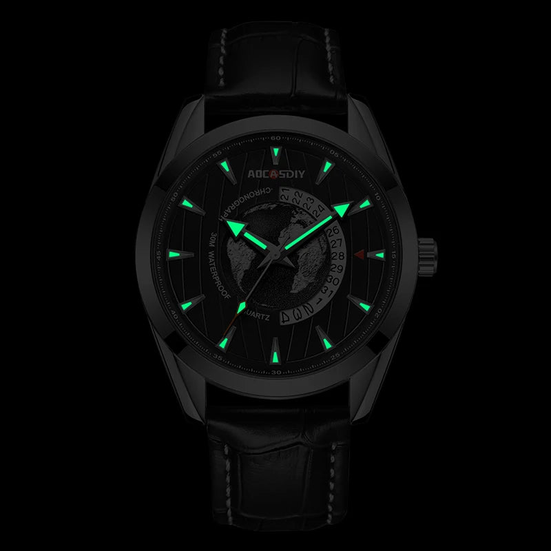 AOCASDIY, relojes de lujo para hombre, nueva moda, reloj de pulsera creativo de cuarzo tierra, reloj deportivo de cuero para hombre, reloj Masculino