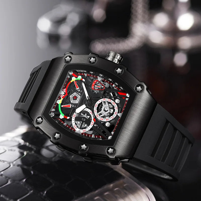 Reloj UTHAI CQ309 a la moda para hombre, reloj de cuarzo con luz nocturna resistente al agua, calendario, cubo de vino, correa de silicona, relojes para hombre