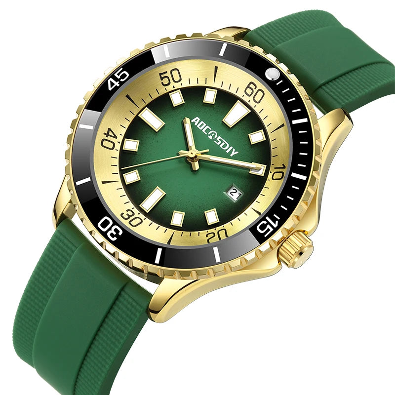 Reloj de pulsera deportivo para hombre, cronógrafo con correa de silicona, resistente al agua, luminoso, para buceo