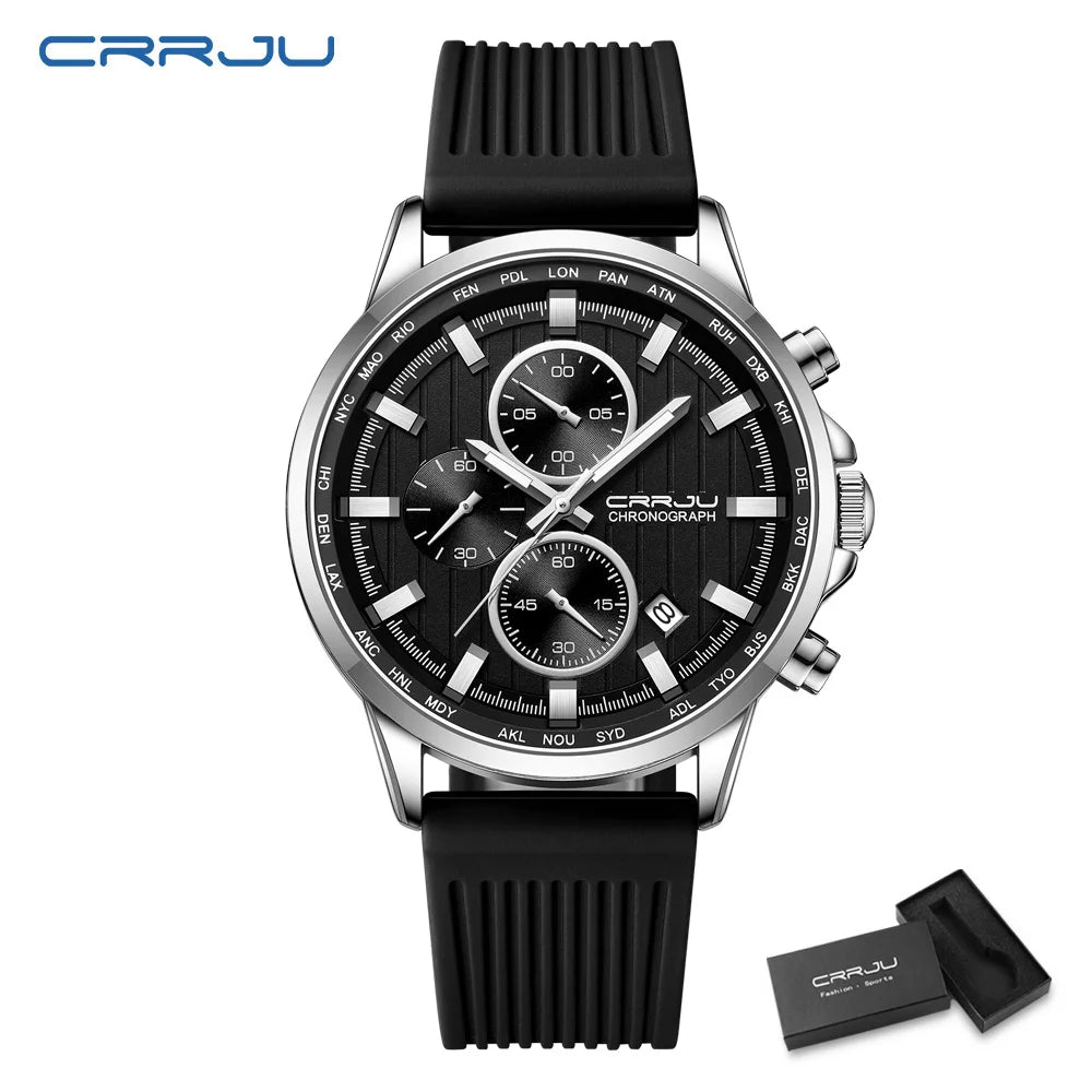 Relojes CRRJU para hombre, correa de silicona de marca superior, reloj de pulsera militar de cuarzo resistente al agua deportivo, reloj Masculino