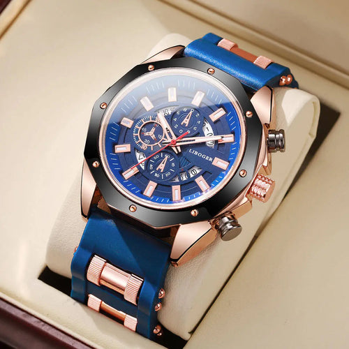Reloj deportivo para hombre, cronógrafo de cuarzo con correa de silicona a la moda, con calendario de Fecha