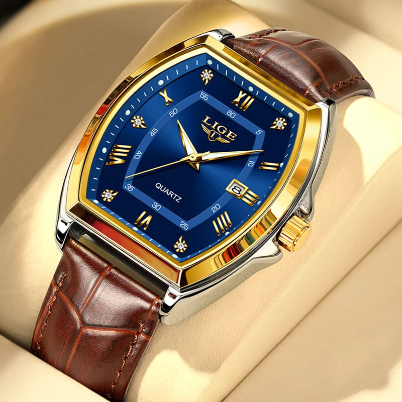 Reloj LIGE para hombre, relojes de cuarzo cuadrados resistentes al agua de lujo de marca superior para hombre, cronógrafo deportivo militar con fecha, relojes masculinos + caja