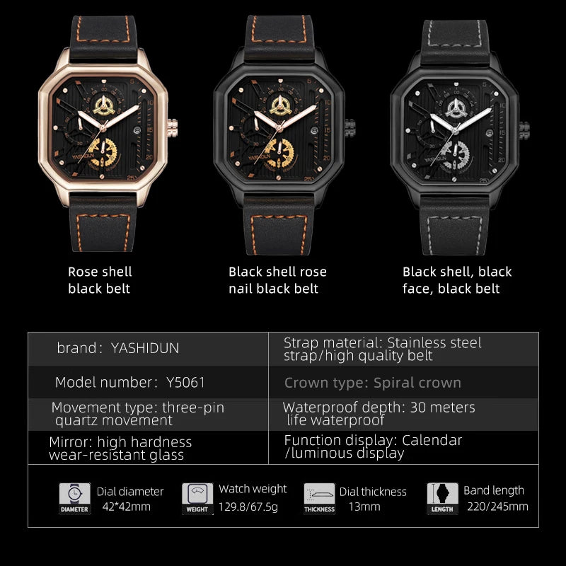 Reloj deportivo de marca para hombre, decoración de tres ojos, reloj de cuarzo cuadrado de lujo para estudiantes, es la primera opción para dar regalos