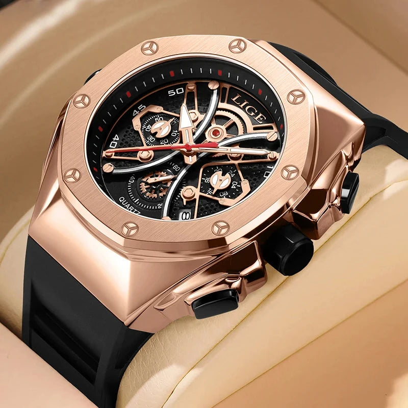 Reloj LIGE, nuevo Reloj de lujo para hombre, relojes de cuarzo para hombre, Reloj luminoso resistente al agua para hombre, Reloj de pulsera deportivo con cronógrafo y fecha