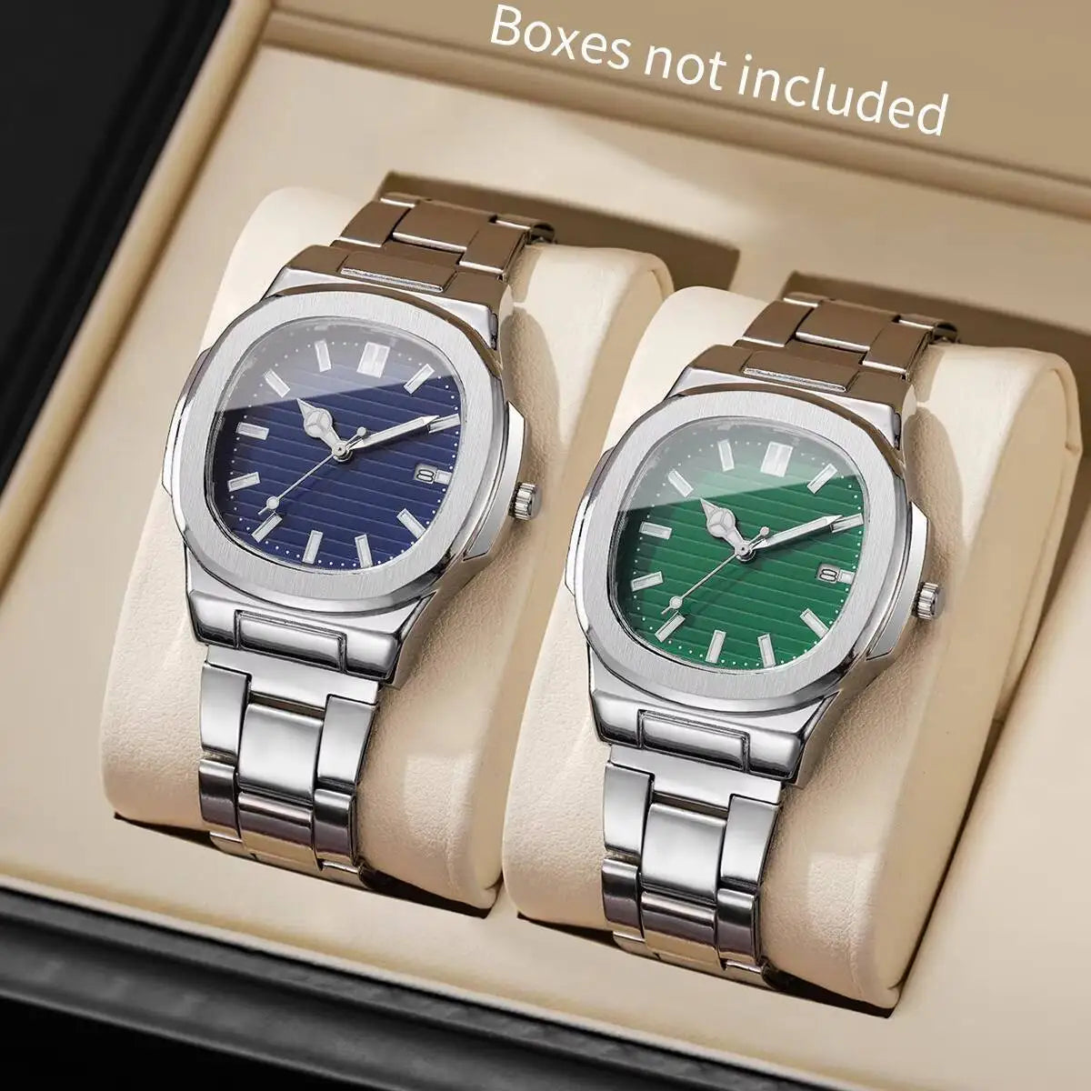 2/4 Uds. Conjunto de relojes de negocios cuadrados a la moda para Hombre, Reloj de cuarzo con calendario y correa de acero inoxidable, Reloj para Hombre (sin caja)