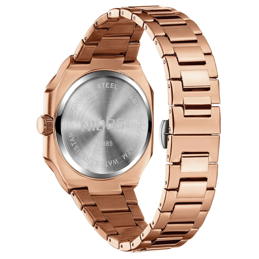 Marca NIBOSI, Reloj cuadrado a la moda, relojes de cuarzo de lujo de acero inoxidable para Hombre, Reloj luminoso resistente al agua para Hombre de negocios, Reloj para Hombre