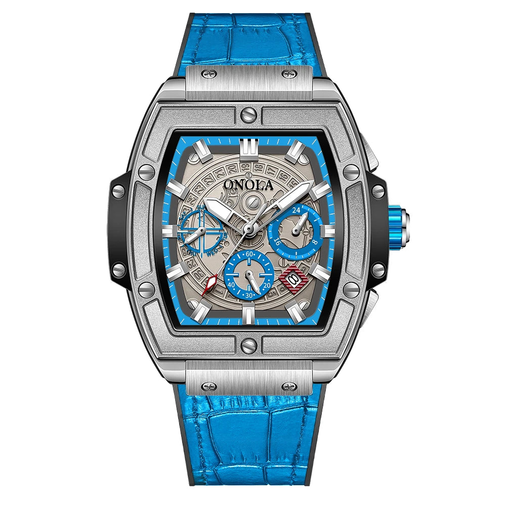ONOLA-reloj de cuarzo deportivo multifuncional para hombre, cronógrafo de lujo con correa de cuero auténtico, resistente al agua, nuevo, 2024