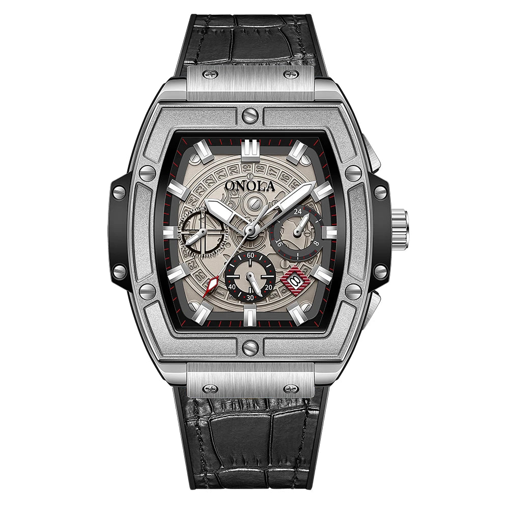 ONOLA-reloj de cuarzo deportivo multifuncional para hombre, cronógrafo de lujo con correa de cuero auténtico, resistente al agua, nuevo, 2024