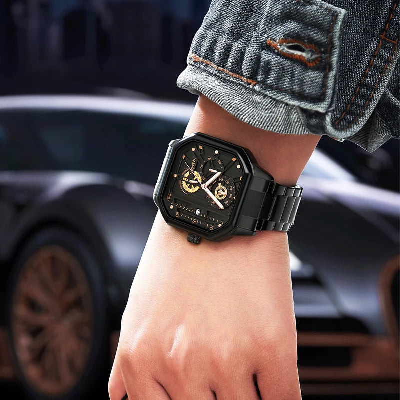 Reloj deportivo de marca para hombre, decoración de tres ojos, reloj de cuarzo cuadrado de lujo para estudiantes, es la primera opción para dar regalos