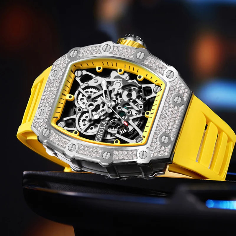 ONOLA-Reloj de lujo con incrustaciones de diamantes para hombre, pulsera de cuarzo resistente al agua con cinta, Masculino, novedad de 2022