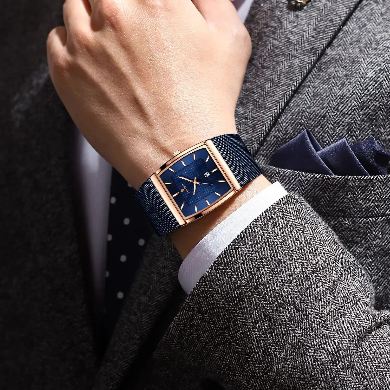 Reloj POEDAGAR Original superior para hombre, reloj de pulsera rectangular con fecha luminosa resistente al agua para hombre, relojes de cuarzo de malla de acero inoxidable para hombre