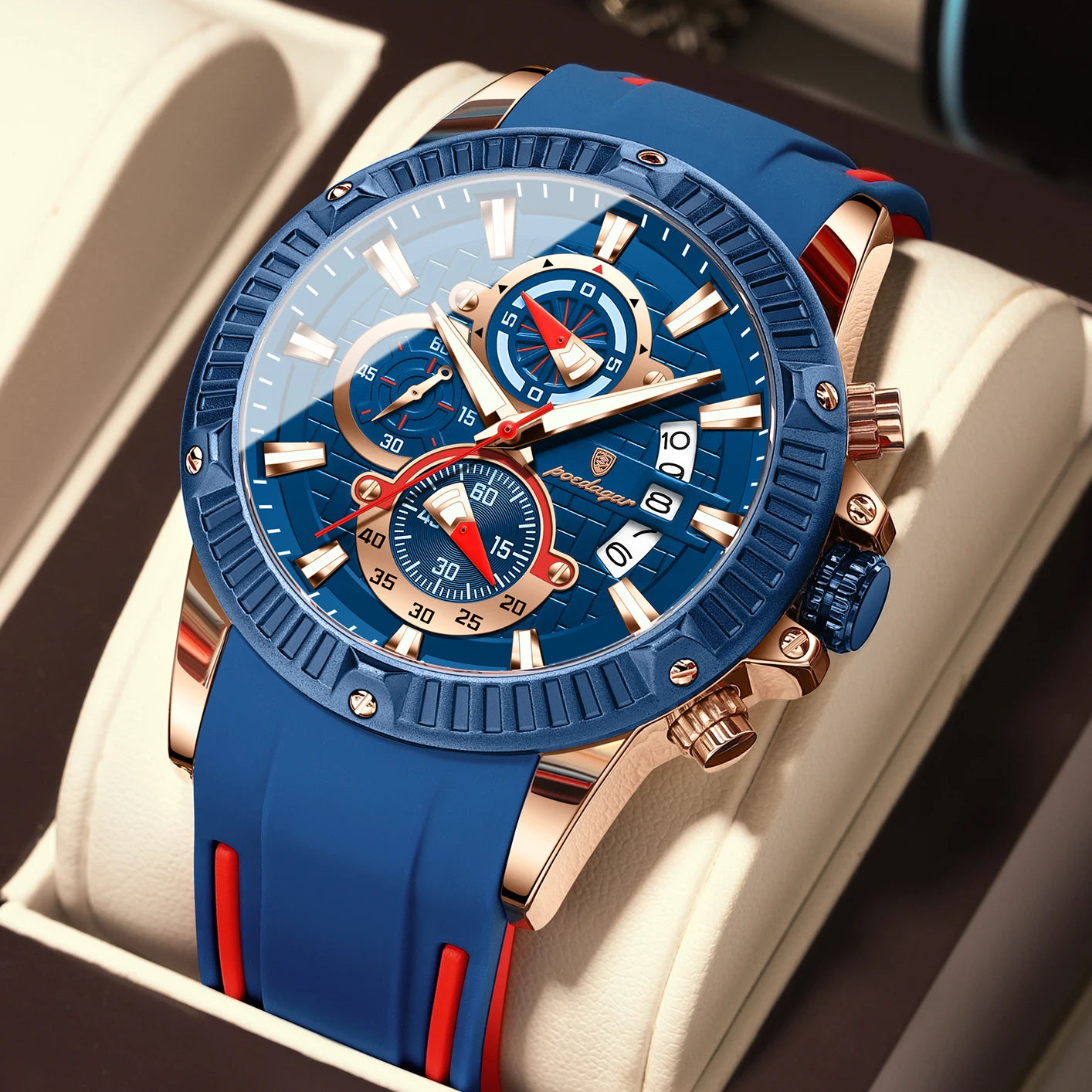 Reloj POEDAGAR de lujo para hombre, correa de silicona, cronógrafo con fecha, reloj de pulsera para hombre, relojes deportivos militares luminosos resistentes al agua de cuarzo para hombre