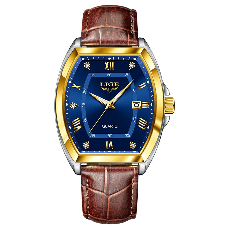 Reloj LIGE para hombre, relojes de cuarzo cuadrados resistentes al agua de lujo de marca superior para hombre, cronógrafo deportivo militar con fecha, relojes masculinos + caja