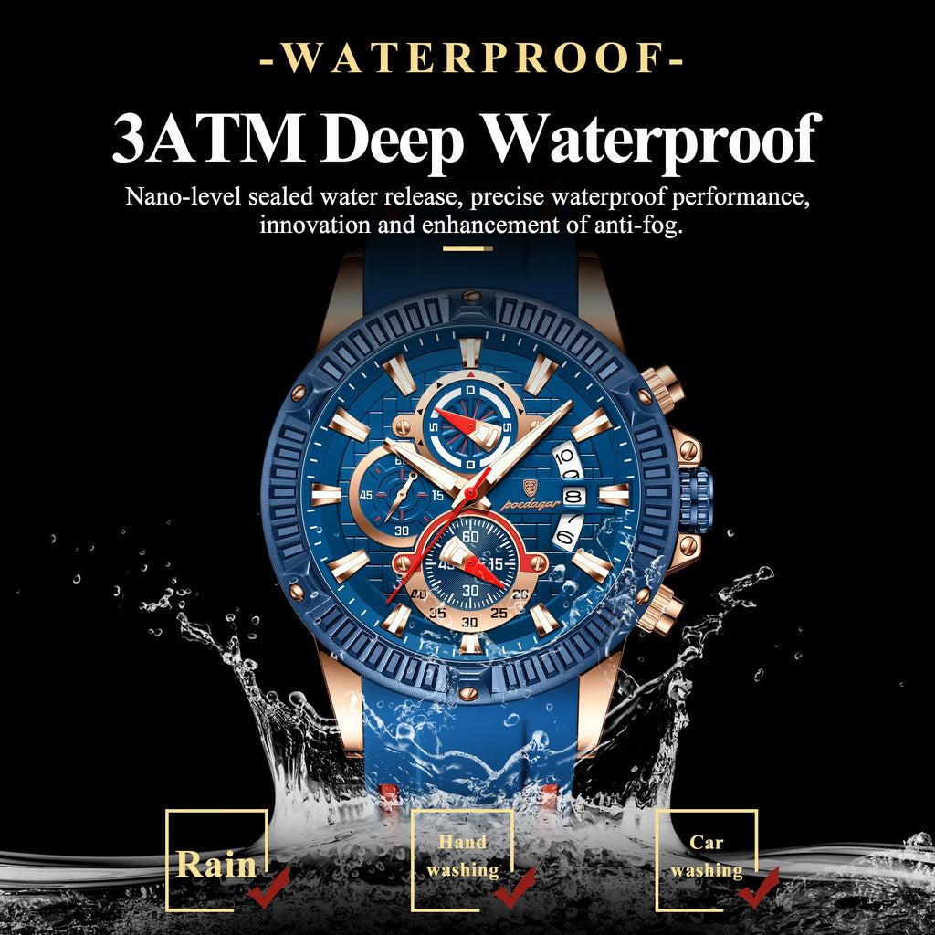 Reloj POEDAGAR de lujo para hombre, correa de silicona, cronógrafo con fecha, reloj de pulsera para hombre, relojes deportivos militares luminosos resistentes al agua de cuarzo para hombre