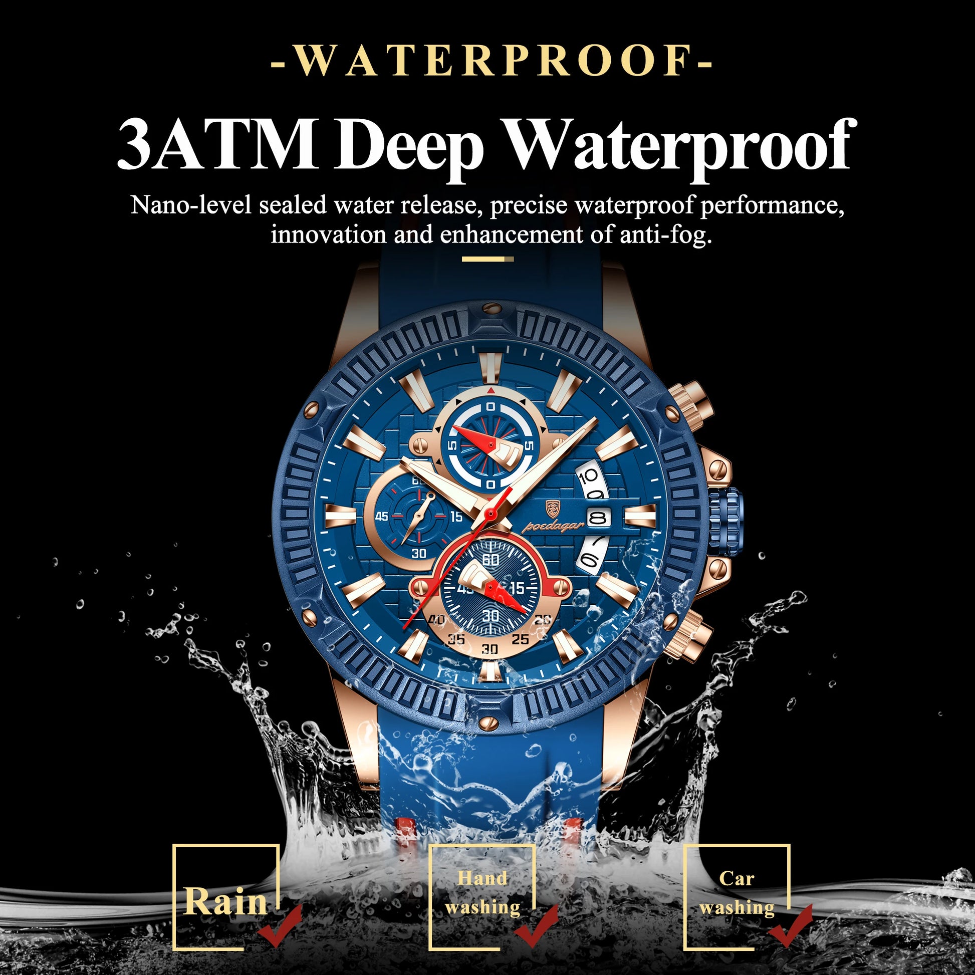 Reloj POEDAGAR de lujo para hombre, correa de silicona, cronógrafo con fecha, reloj de pulsera para hombre, relojes deportivos militares luminosos resistentes al agua de cuarzo para hombre