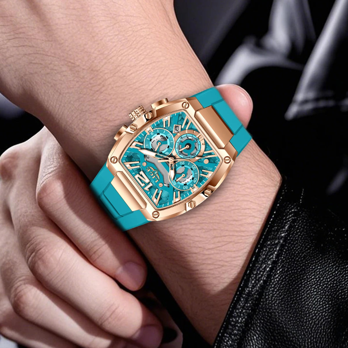 Relojes de pulsera LIGE de lujo para hombre, reloj cuadrado dorado rosa creativo para hombre, cronógrafo deportivo, reloj hueco con fecha luminosa