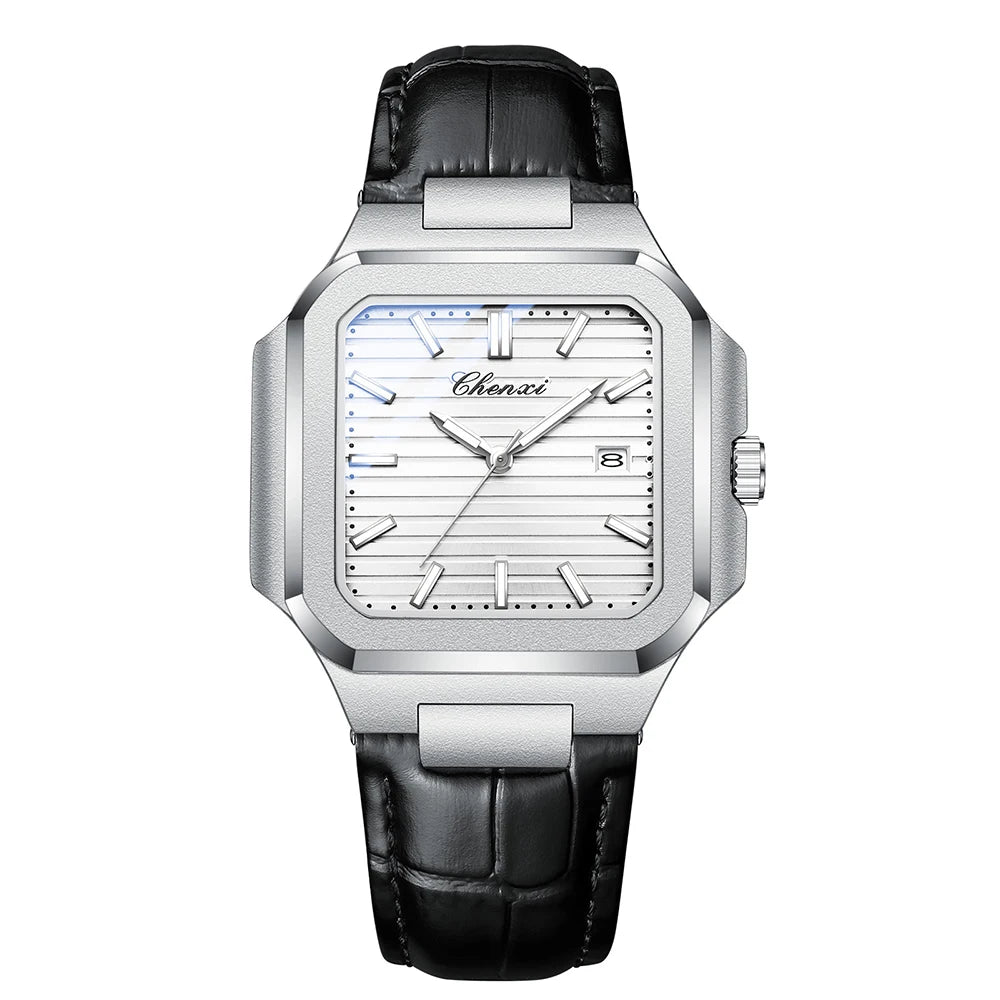 Marca CHENXI, relojes para hombre, reloj de pulsera de cuarzo de cuero, reloj luminoso resistente al agua, reloj cuadrado para hombres, regalos informales de negocios