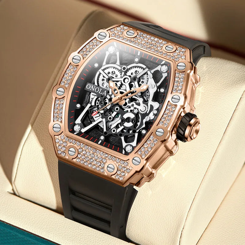 ONOLA-Reloj de lujo con incrustaciones de diamantes para hombre, pulsera de cuarzo resistente al agua con cinta, Masculino, novedad de 2022