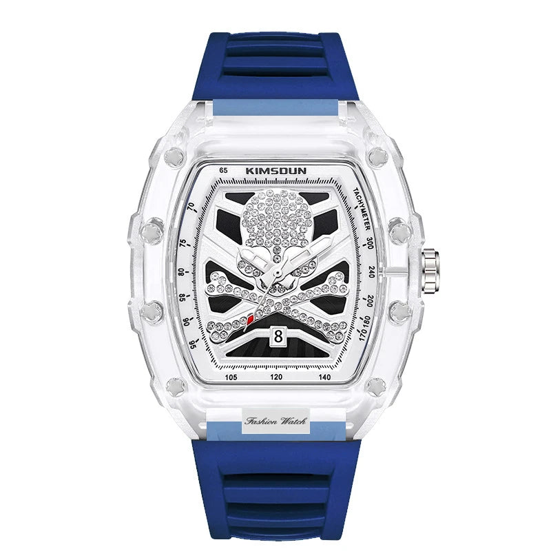 UTHAI-reloj deportivo de cuarzo para hombre, cronógrafo con forma de cubo de vino, Calavera personalizada, transparente, a la moda