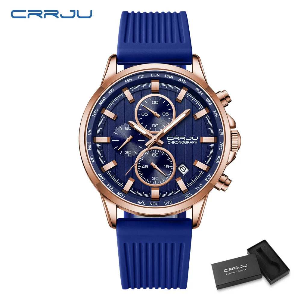 Relojes CRRJU para hombre, correa de silicona de marca superior, reloj de pulsera militar de cuarzo resistente al agua deportivo, reloj Masculino
