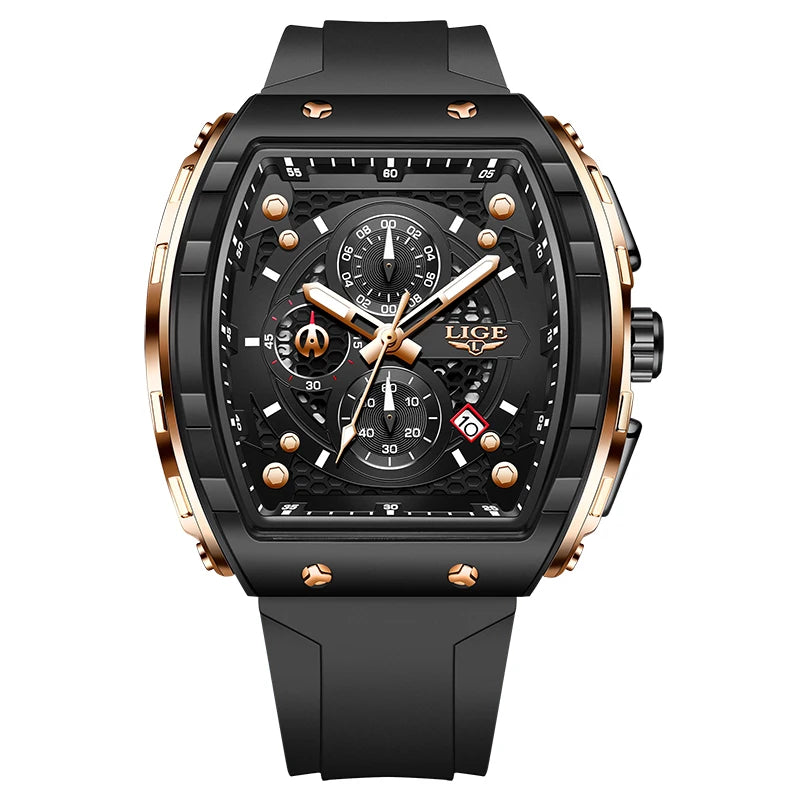 Relojes LIGE resistentes al agua para hombre, marca Original, reloj de pulsera cuadrado de silicona de lujo para hombre, cronógrafo militar de moda para hombre