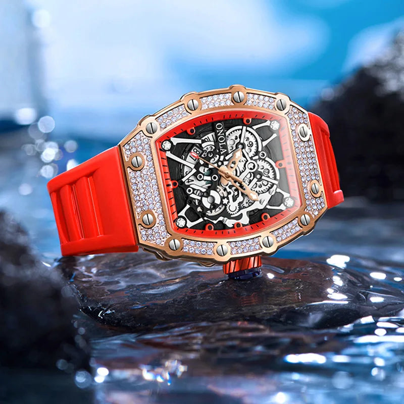 ONOLA-Reloj de lujo con incrustaciones de diamantes para hombre, pulsera de cuarzo resistente al agua con cinta, Masculino, novedad de 2022