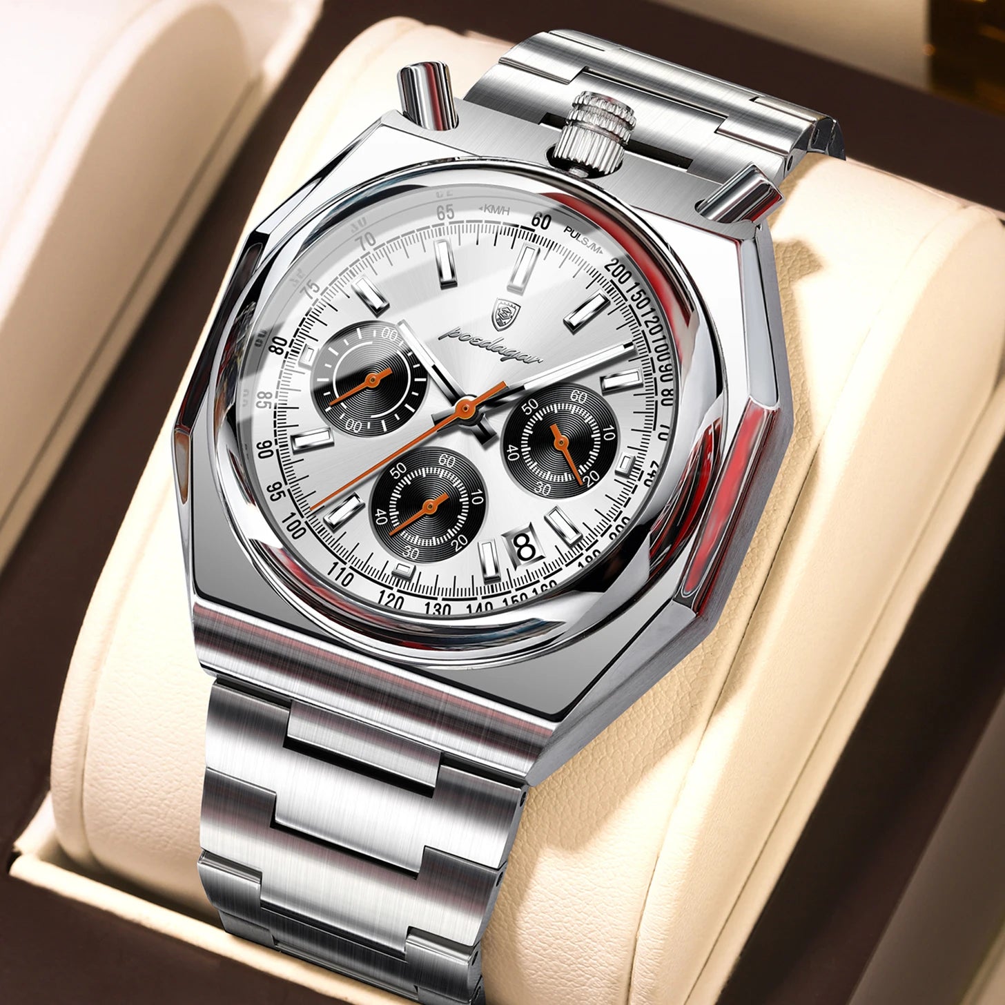 Reloj de pulsera POEDAGAR de lujo para hombre, reloj de pulsera de acero inoxidable con fecha luminosa a la moda para hombre, cronógrafo, relojes de cuarzo de alta calidad para hombre