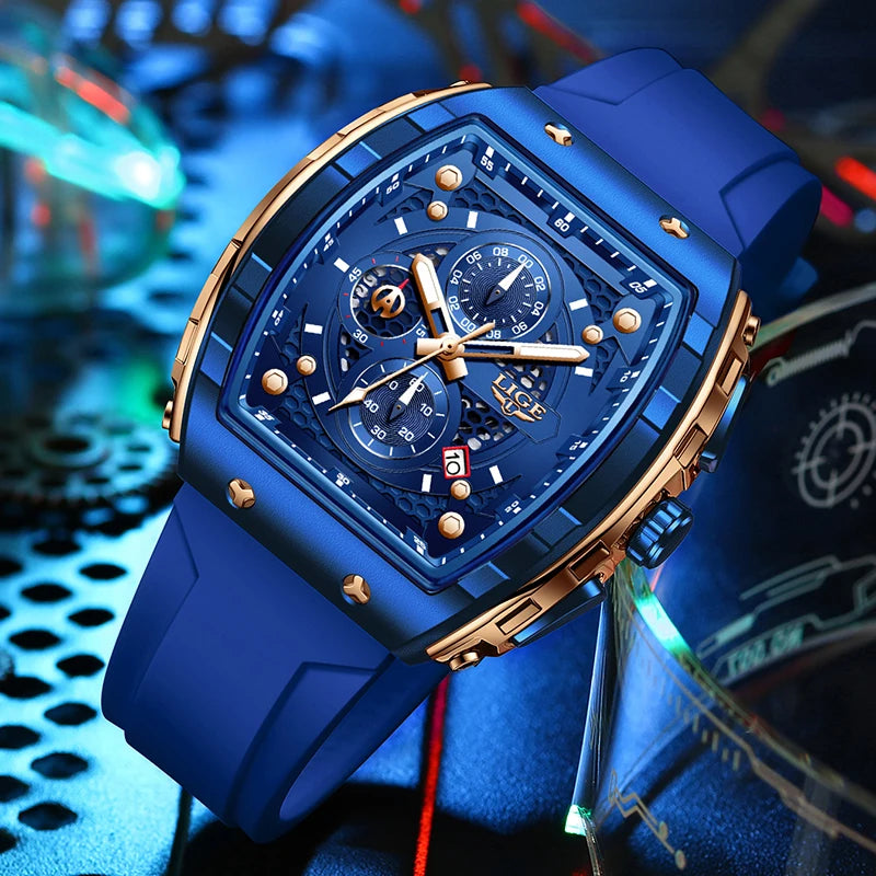 Relojes LIGE resistentes al agua para hombre, marca Original, reloj de pulsera cuadrado de silicona de lujo para hombre, cronógrafo militar de moda para hombre
