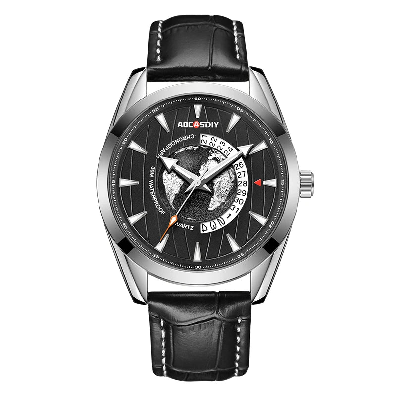 AOCASDIY, relojes de lujo para hombre, nueva moda, reloj de pulsera creativo de cuarzo tierra, reloj deportivo de cuero para hombre, reloj Masculino