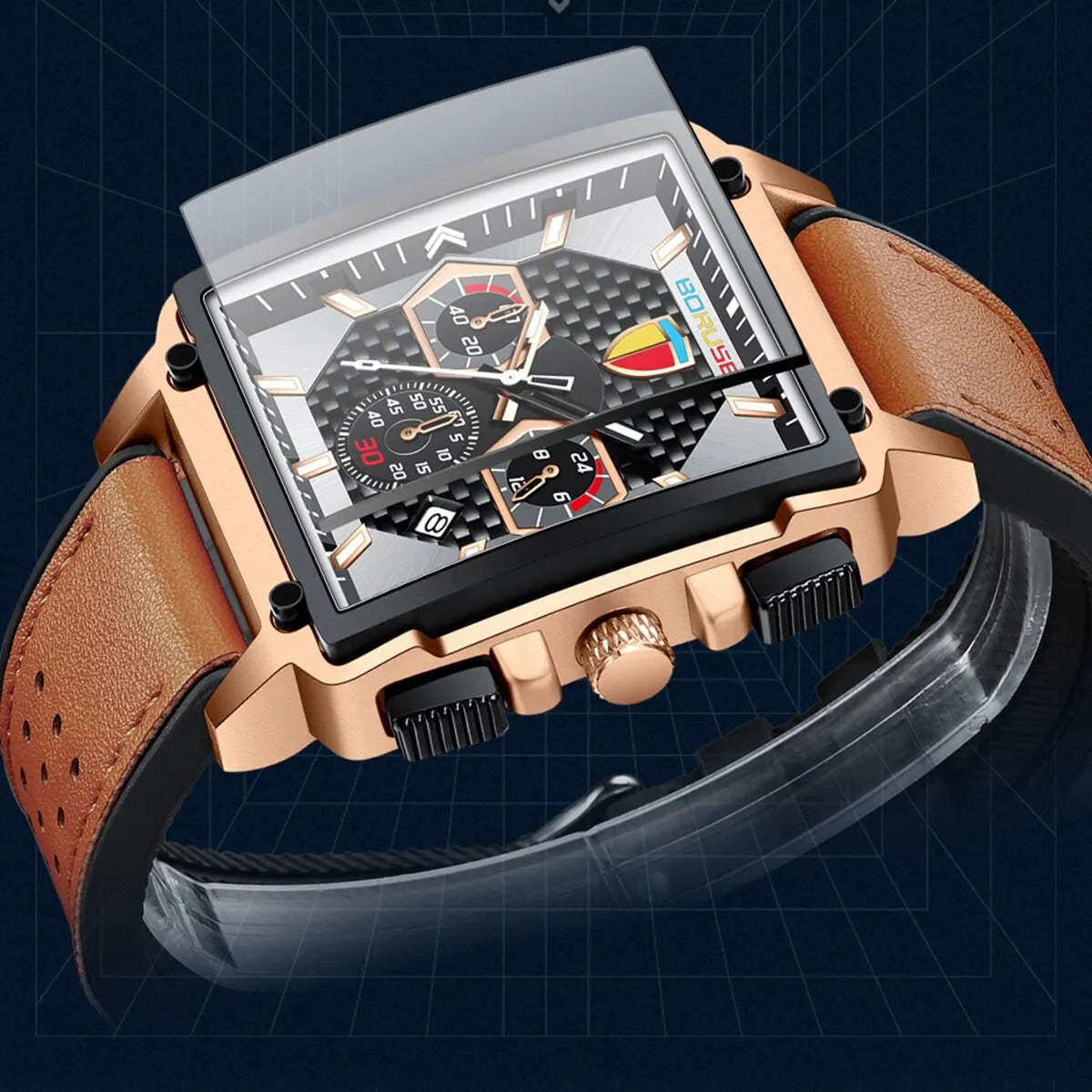 BORUSE-reloj de cuarzo deportivo para hombre, cronógrafo de pulsera, resistente al agua, con fecha, marca superior de negocios, de lujo, con caja