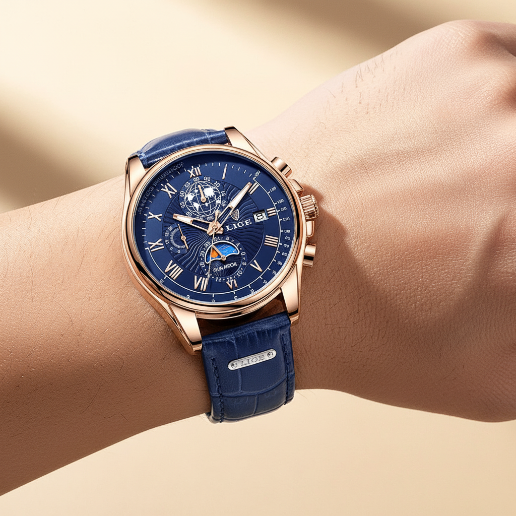 Reloj de Cuero Azul LIGE 2024 - Elegancia y Funcionalidad
