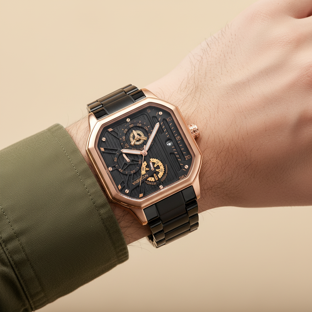 Reloj de Cuarzo Cuadrado de Lujo para Hombre